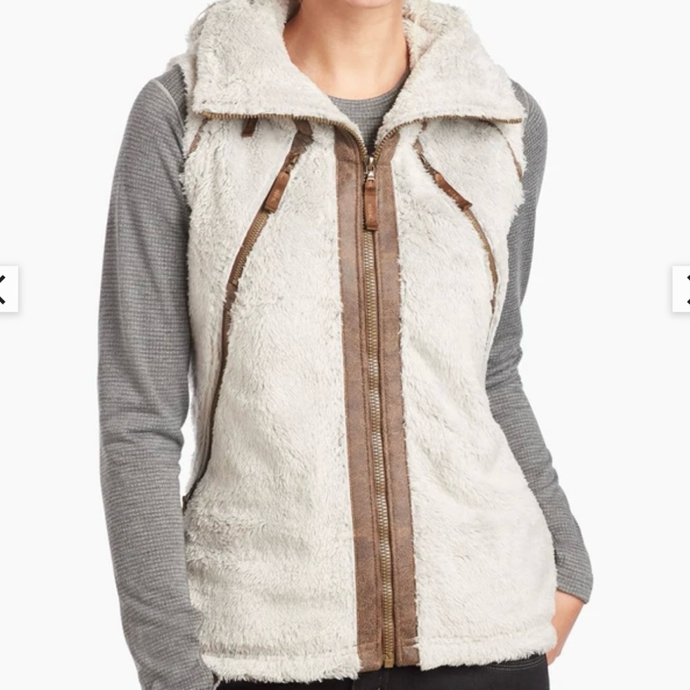 Kuhl Women's Off-White Fleece Vest with Brown Accents
